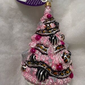 Christopher Radko Pink and Silver Ornament with Leopard Accents